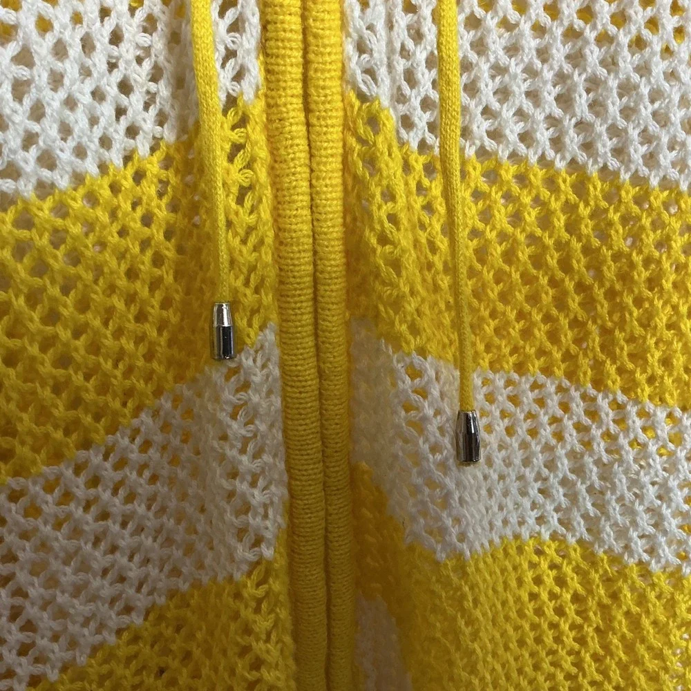 Quacker Factory Women's 2X Yellow White Mesh Hooded Fulll Zip Jacket Beachy